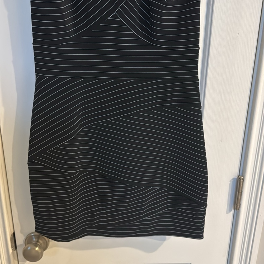 Cach Black Striped Unique Asymmetric Dress - image 3